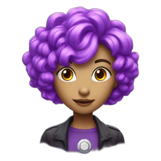 Quantum Women purple hair with an atom sticker
