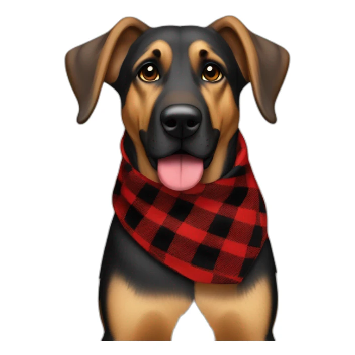 75% Coonhound 25% German Shepherd mix dog wearing small pointed red buffalo plaid bandana pointing down side view full body facing left sticker