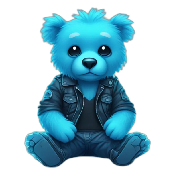 little blue neon punk bear sitting illustration sticker