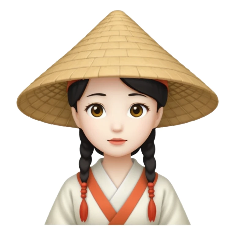 ancient japanese girl with conical hat, white sticker