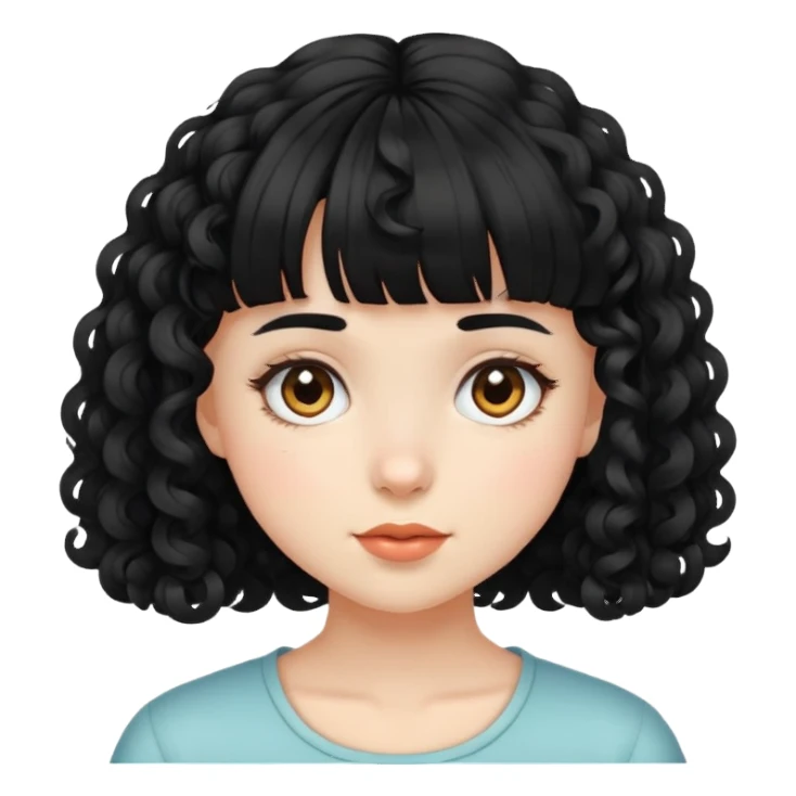 Garota de pele clara, cabelo cacheado, preto,curto e com franja sticker