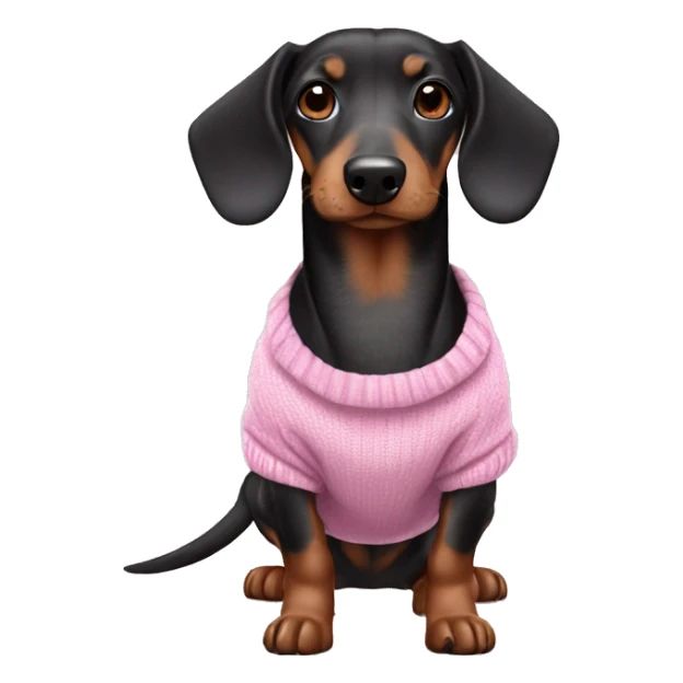 Black brown and grey sausage dog wearing pink jumper sticker