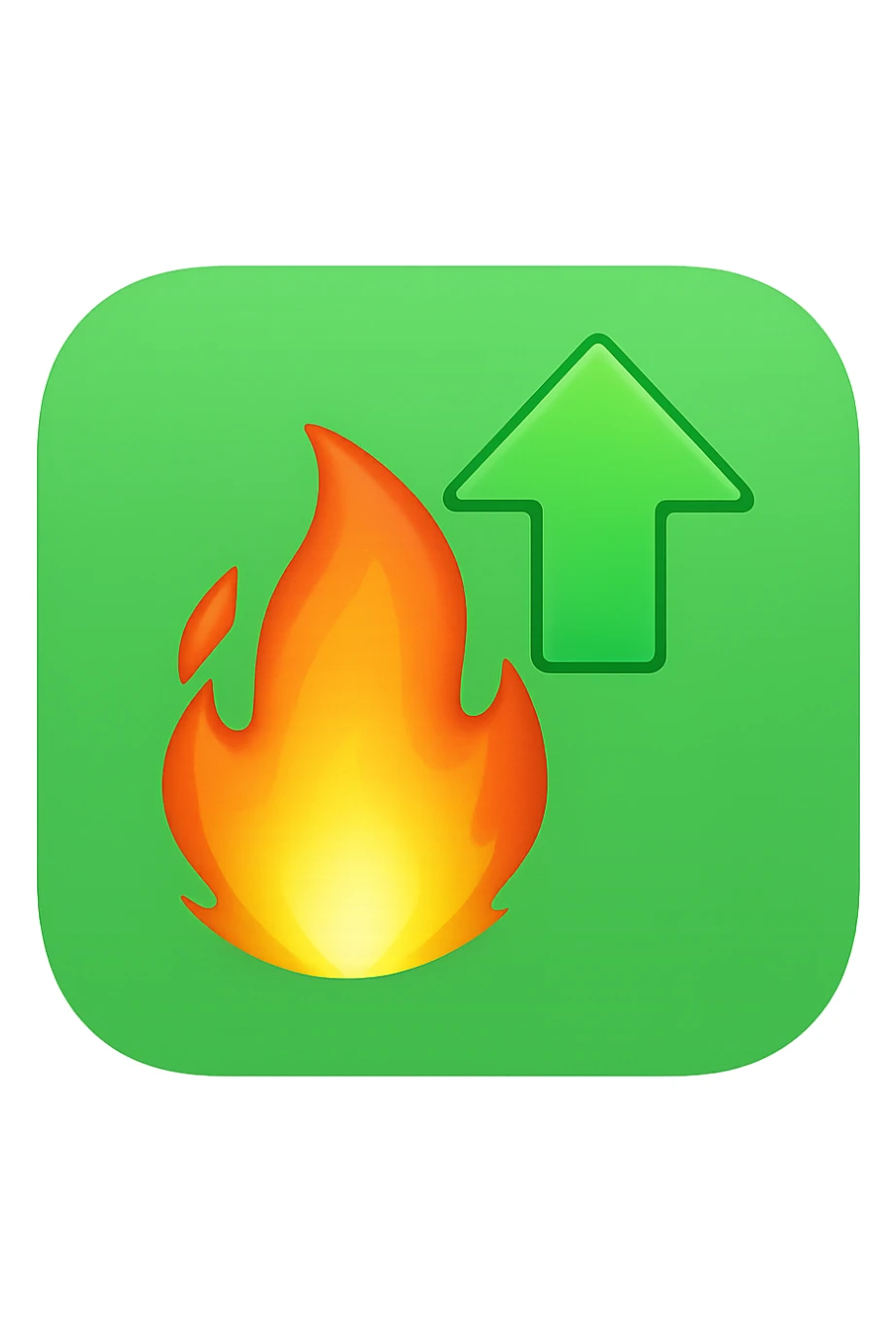 emoji stile iphone di una fiamma con freccia su verde 4k sticker