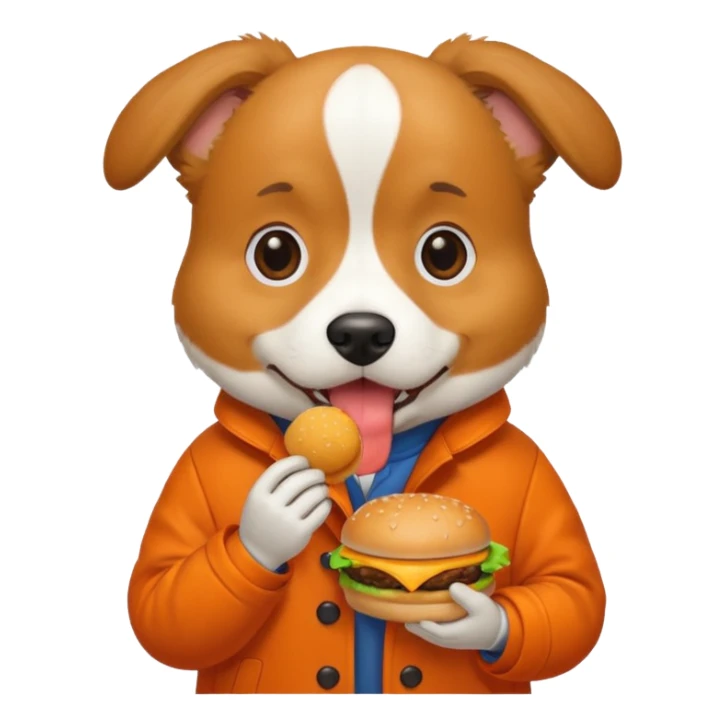 dog with hamburger wearing orange coat sticker