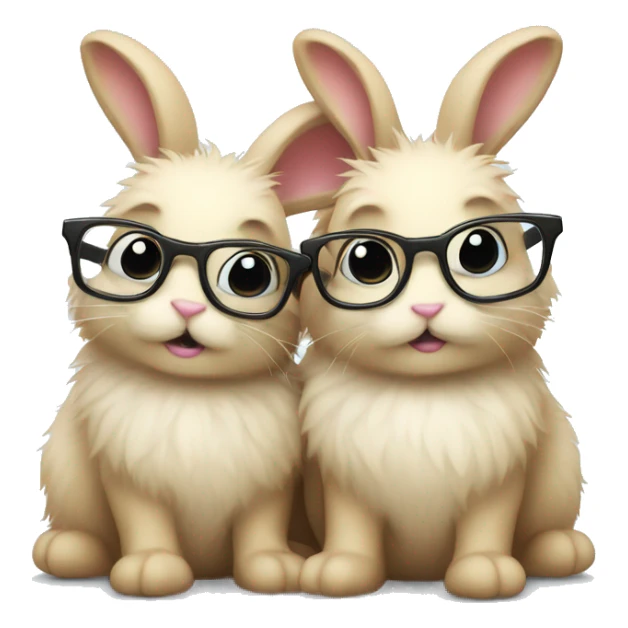 two fluffy bunnies cuddling, only one has glasses sticker