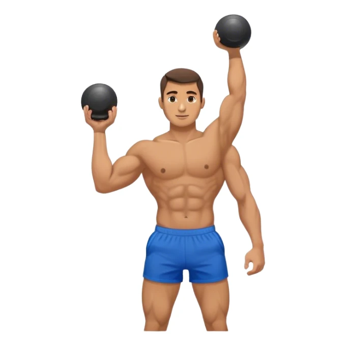 athletic man with blue shorts holding kettlebell sticker