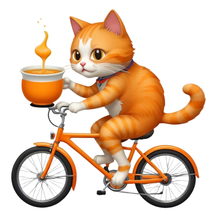 i want a cat riding a bike backwards while eating a bowl of soup sticker