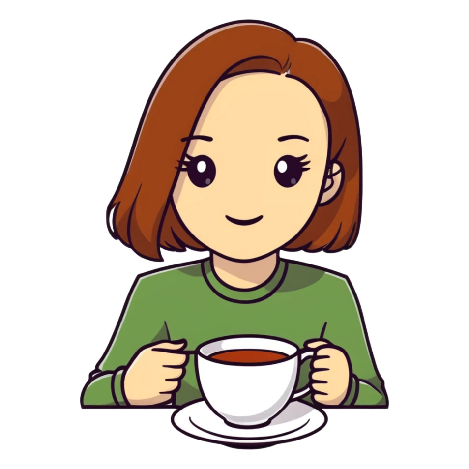 Stylish British girl with a single teacup, minimalist tea time design sticker