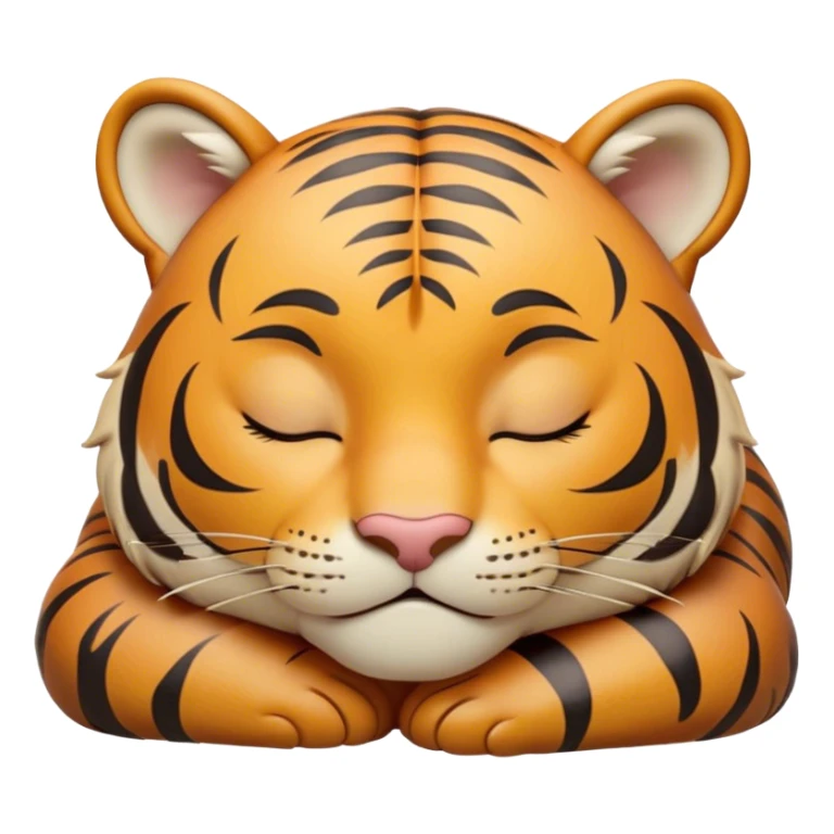 Meme-Worthy cute Sleeping Tiger Portrait Emoji, Head resting peacefully with a contented smile, showcasing a luxuriously striped form and eyes gently closed in serene slumber, Simplified yet comically adorable features, highly detailed, glowing with a soft, drowsy wild light, high shine, relaxed and utterly lovable, stylized with an air of playful laziness, bright and heartwarming, soft glowing outline, capturing the essence of a sleeping tiger that feels destined to become the next viral icon of adorable rest! sticker