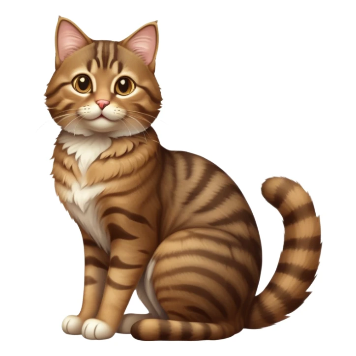 cinematic-[brown tabby cat]-realistic-full-body-sitting-emoji,-tail-curled-playfully-around-its-paws,-head-tilted-dramatically,-fluffy-[tabby]-fur,-simplified-yet-hilariously-adorable-features,-highly-detailed,-glowing-with-an-almost-sarcastic-glow sticker