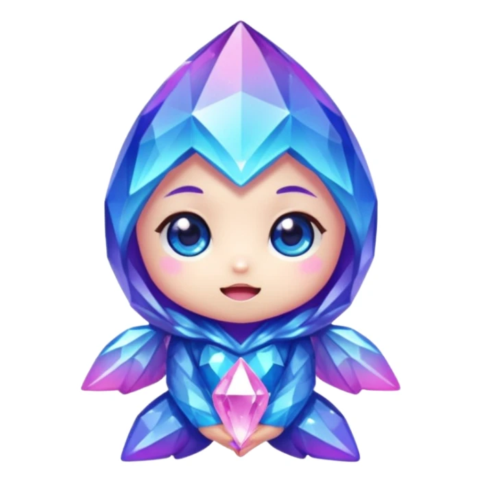 kawaii chibi crystal sprite creature, purple, blue, and pink, cute and sparkly, chibi style, adorable expression sticker