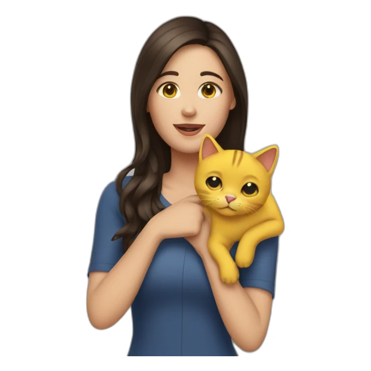 brunette woman holding yellow cat sticker