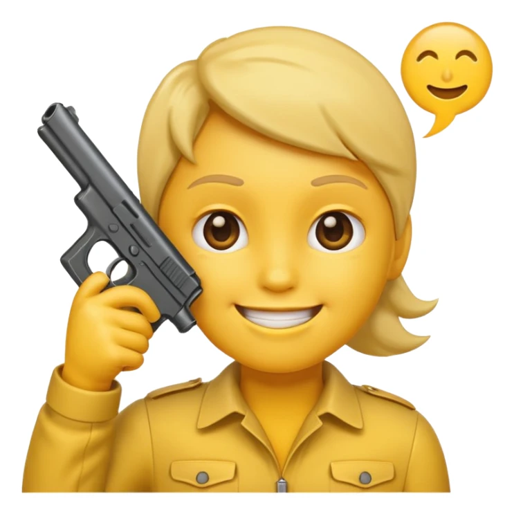 Create a smiling face emoji that’s holding a gun aimed to their forehead sticker
