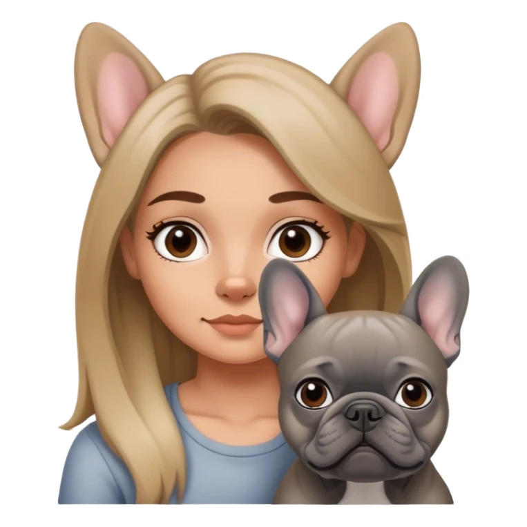 Gray French bulldog with girl sticker