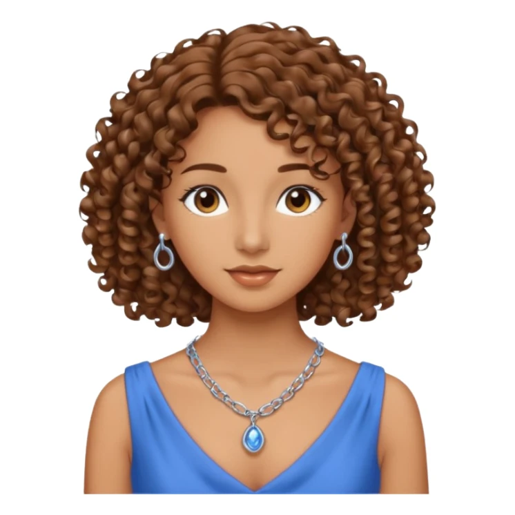 curly hair woman blue dress and chain sticker