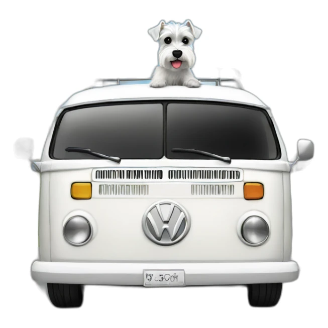 Back&white Zwergschnauzer in a white VW Bus sticker