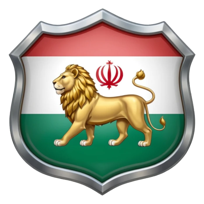 rectangular shield with the flag of Iran, with a lion and a sun sticker