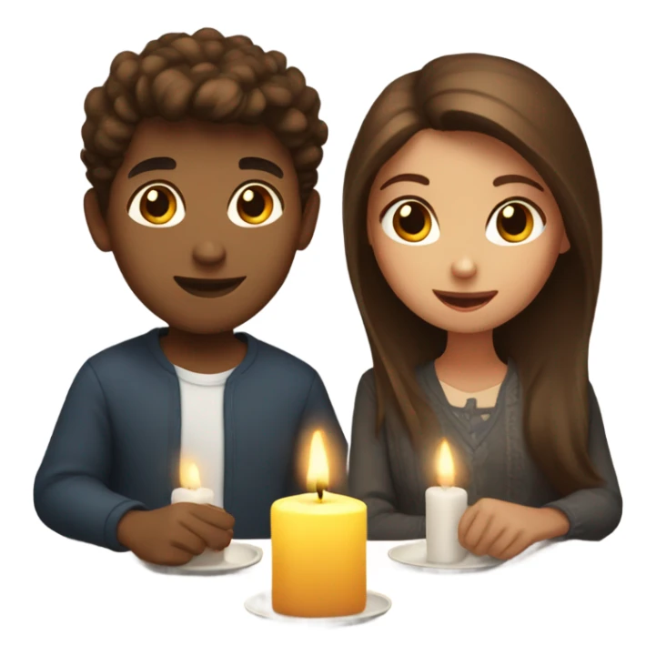 Brown haired girl and boy on a date at the table with candles sticker