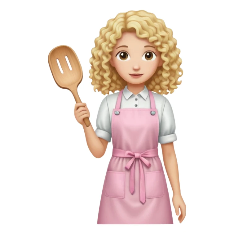 Blonde curly long hair with a light pink handicraft apron sticker