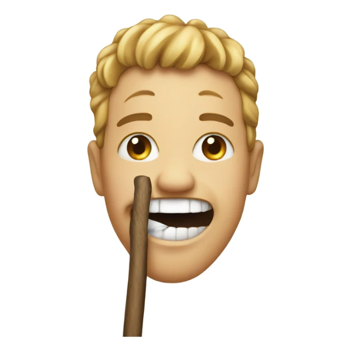 A face with a stick in its mouth sticker
