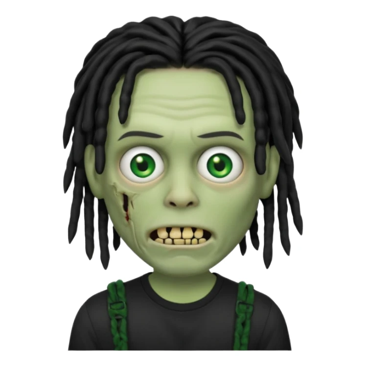 memoji iphone zombie with black dreads black tee and braces sticker