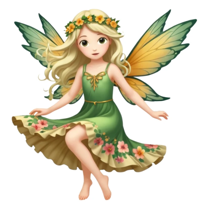 A flower fairy girl with one wing, full-body pose, leaning forward in flight. sticker