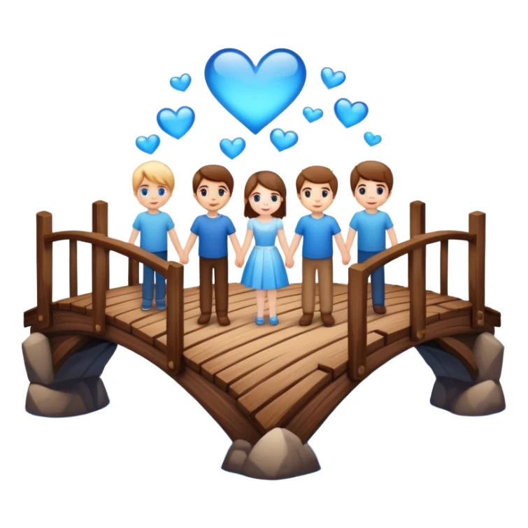 building a brown wood bridge, blue magic love people sticker
