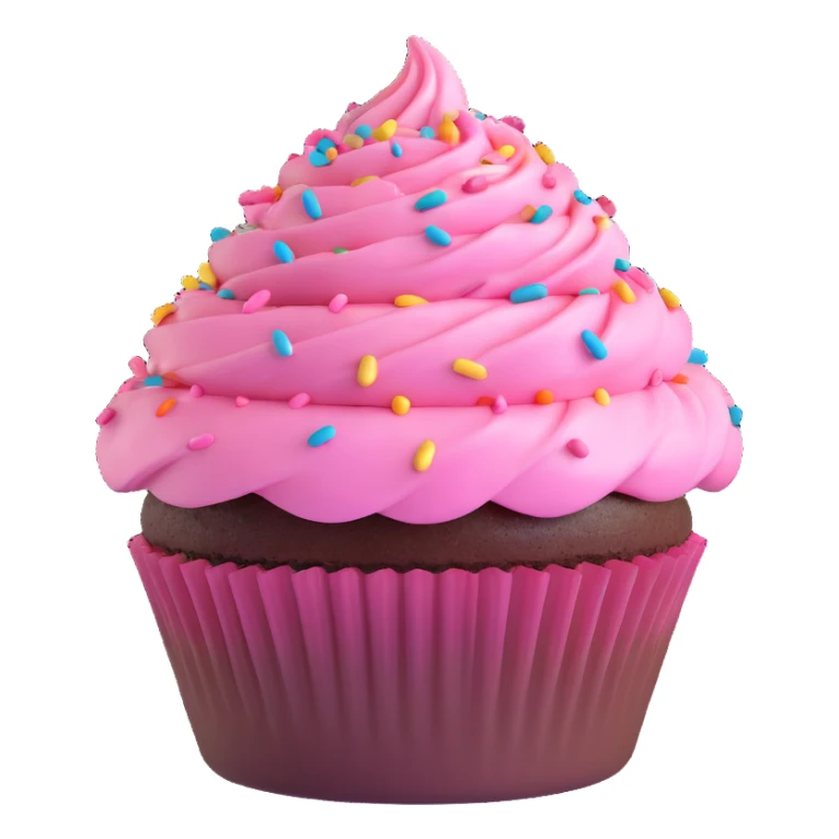 cupcake with pink icing with colorful sprinkles, chocolate cupcake base, 3D emoji style sticker