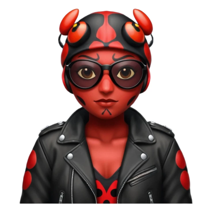 a badass villain ladybug beetle thug with sunglasses and a leather jacket sticker