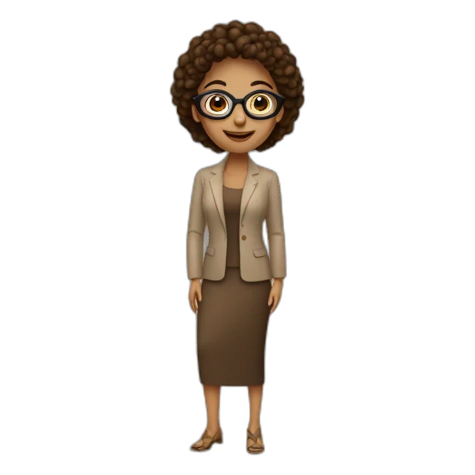 Mujer con rulos largo castaño oscuro, piel pálida con lentes sticker