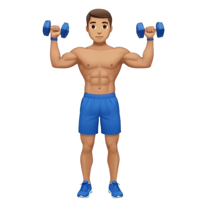 man with blue shorts doing side-lateral raise (T pose) with light dumbbells sticker