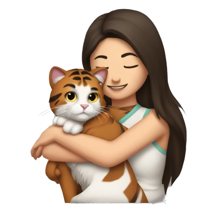 Brunette woman hugging a Himalayan tiger cat sticker