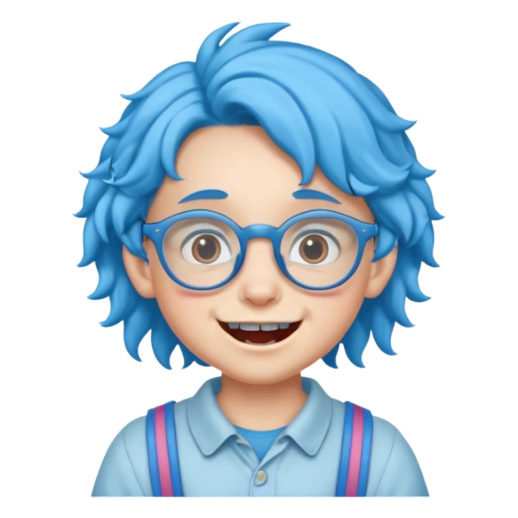 kid with teeth braces bunny eared blue haired curly big braces and glassess sticker