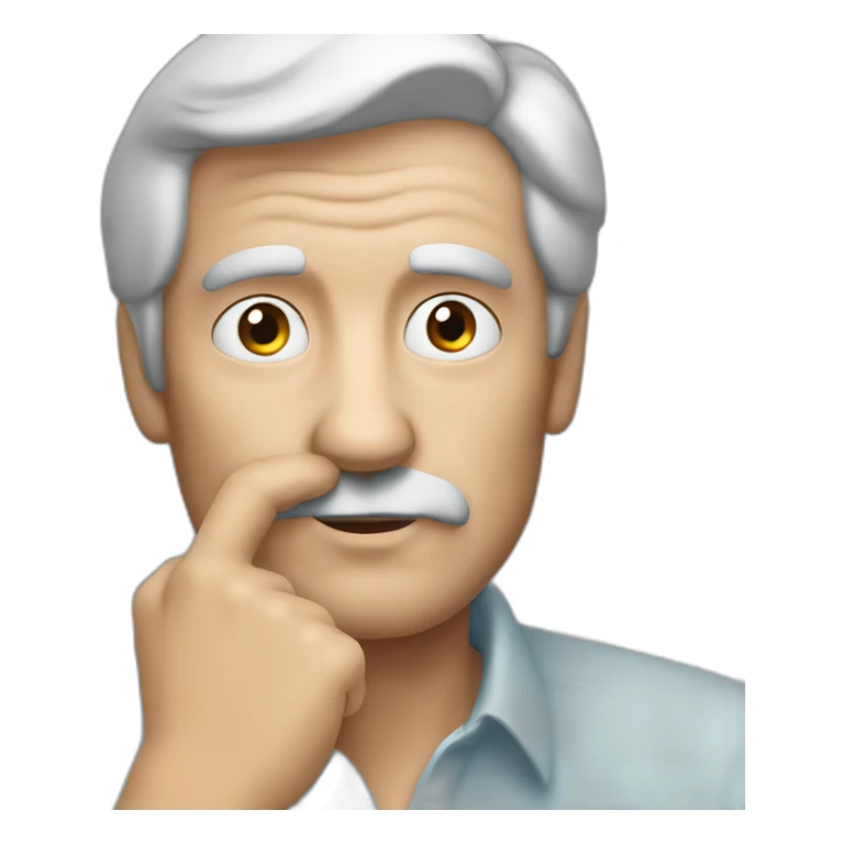 left facing face of older dark haired man rubbing chin with hand from thinking sticker