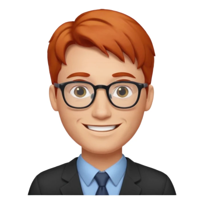 redhead male teacher with middle part and glasses sticker