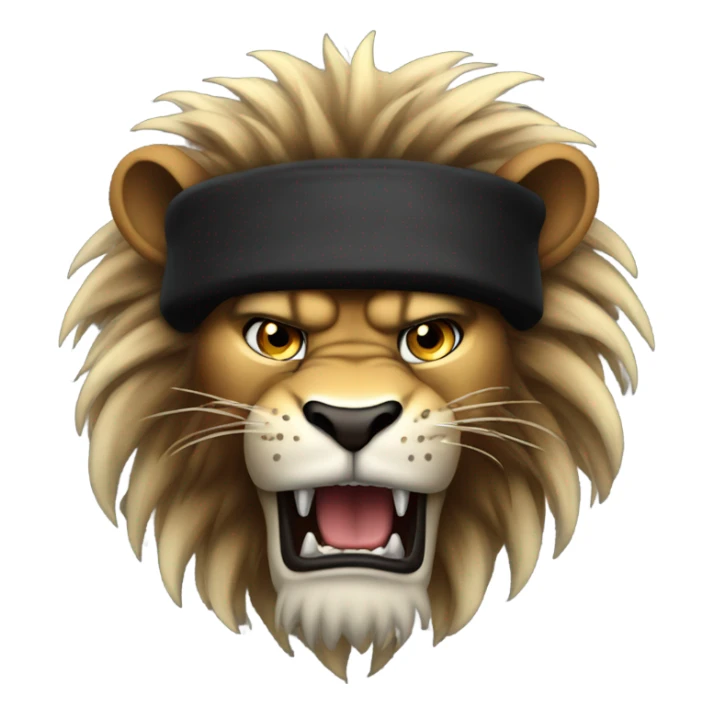 angry lion with metal claws and huge mane with black beanie hat sticker