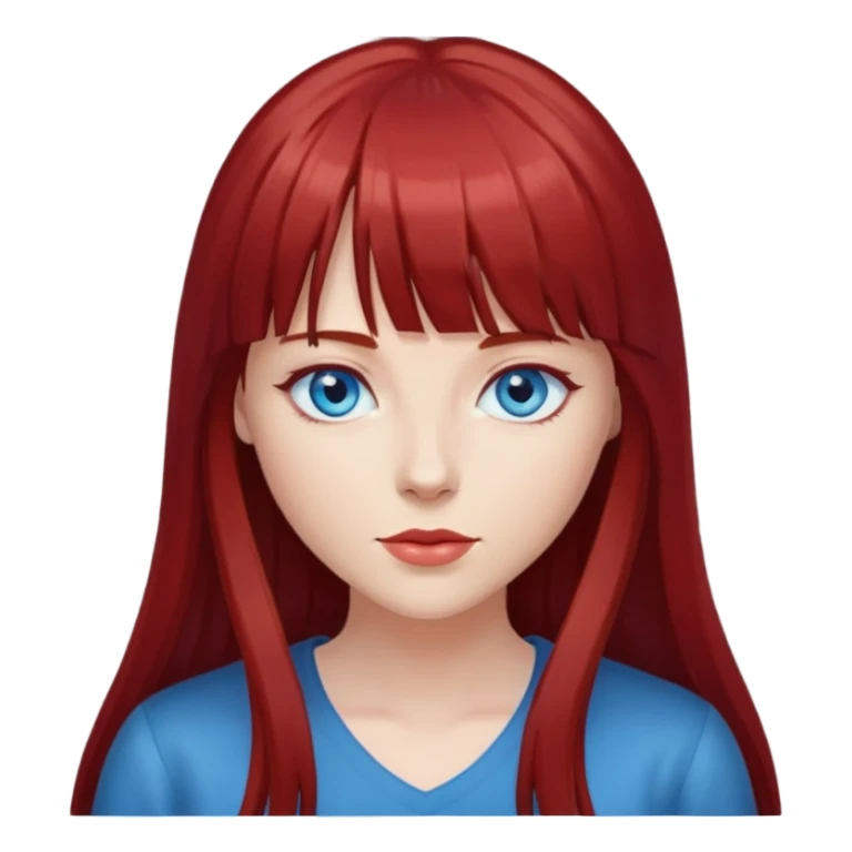 Mulher de cabelo liso longo vermelho escuro com franja e olhos azuis sticker