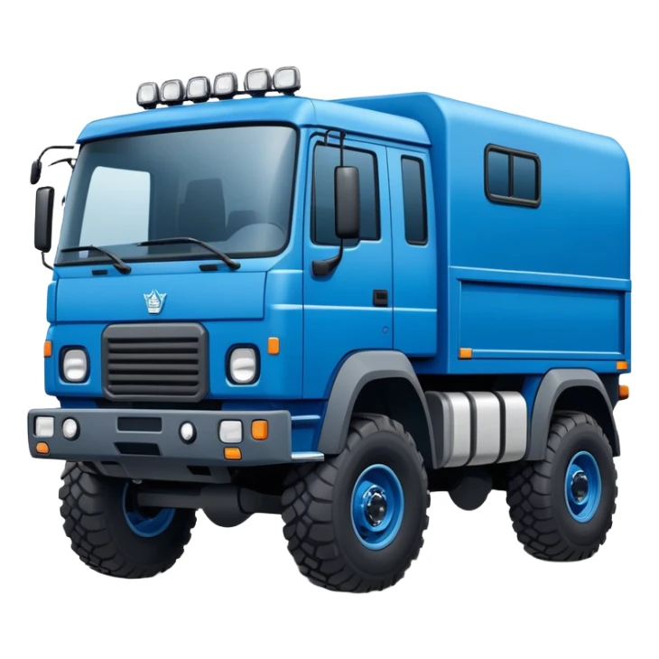 european looking expedition truck in blue flat snout sticker