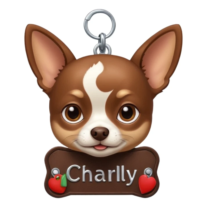 Chihuahua color chocolate, con un collar con su nombre "Charly" sticker