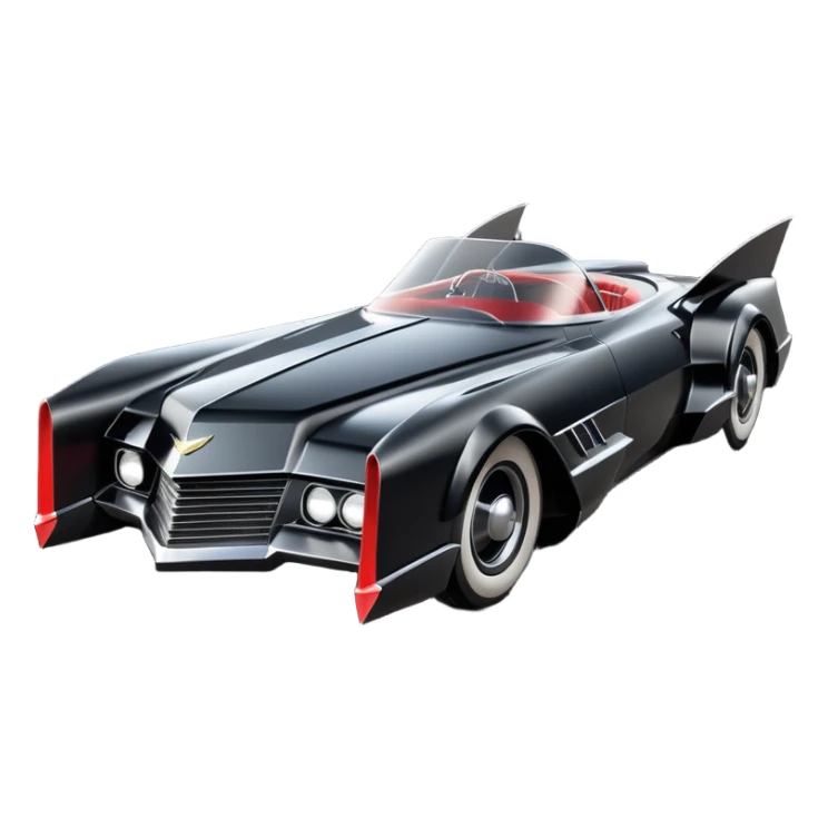 the animated series aerodynamic opulent dark futuristic concept Batmobile loosely based on 1966 Cadillac roadster(flat long straight faceted mechanical body) winged stealthy street hot rod  sticker