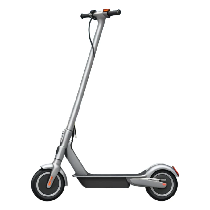 An icon featuring a sleek electric scooter with a modern design, parked on a smooth city sidewalk. The background shows a bustling urban landscape with clear skies, tall buildings, and pedestrians walking by. The scooter is highlighted as a symbol of eco-friendly transportation and modern mobility.  sticker