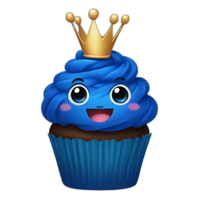 Happy dark blue cupcake wearing a crown sticker