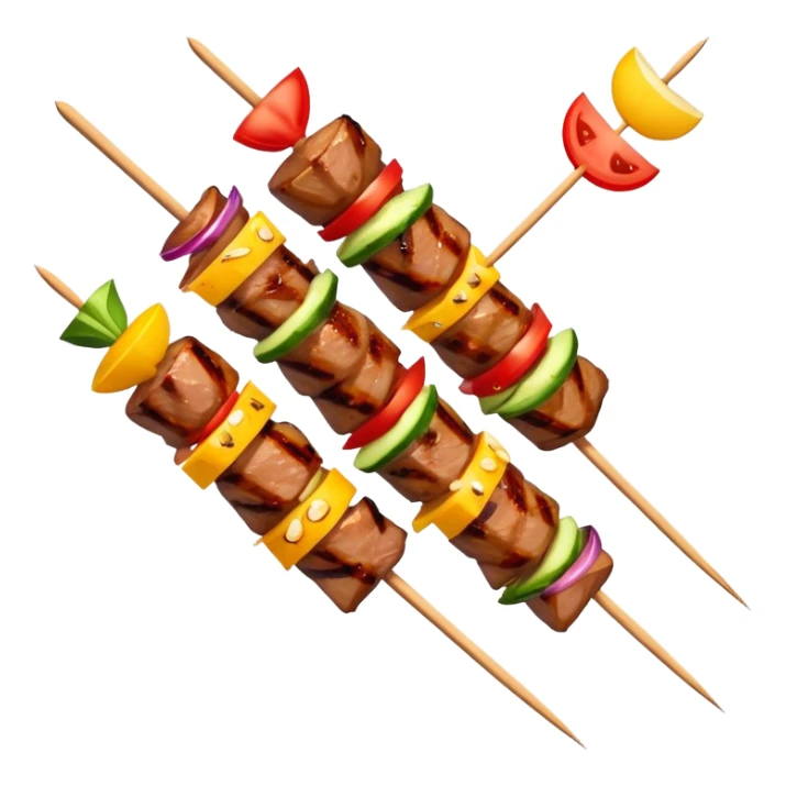 Street food skewer with grilled meat in emoji style sticker