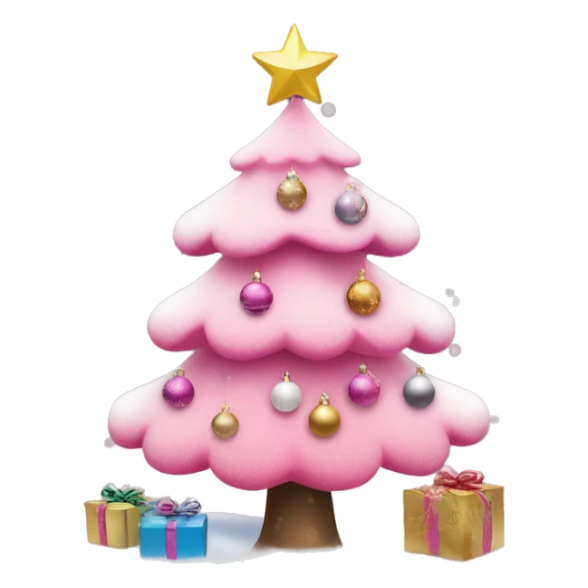 Coquette pink Christmas tree with ornaments and snow sticker