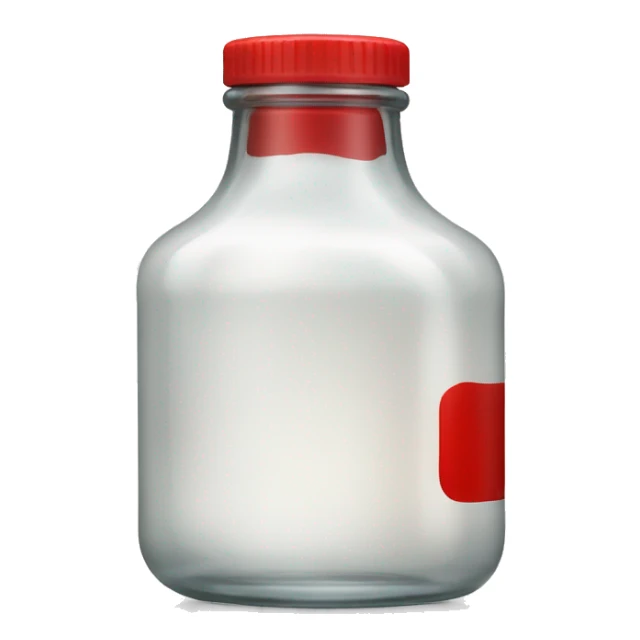 glass bottle with red lid filled with white liquid sticker