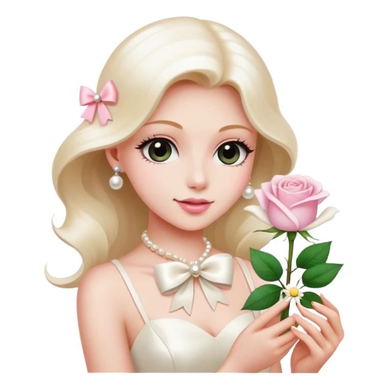 a beautiful aesthetic single rose in white and pink with an ivory bow and a pearl white perfume bottle with a white daisy on the cork sticker