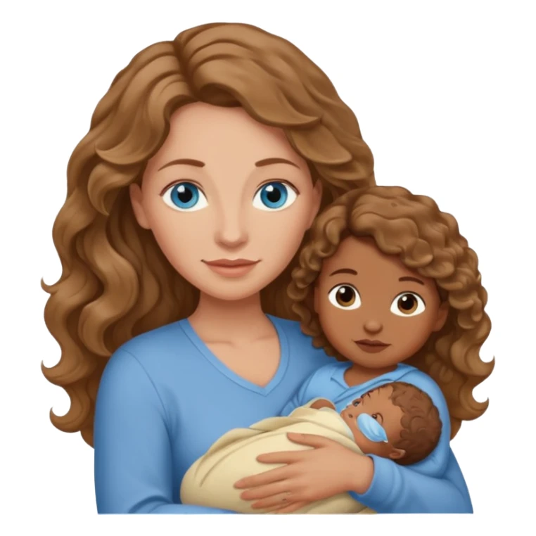 Light brown Caucasian wavy haired mom and blue eyeswith and brown skinned newborn baby sticker