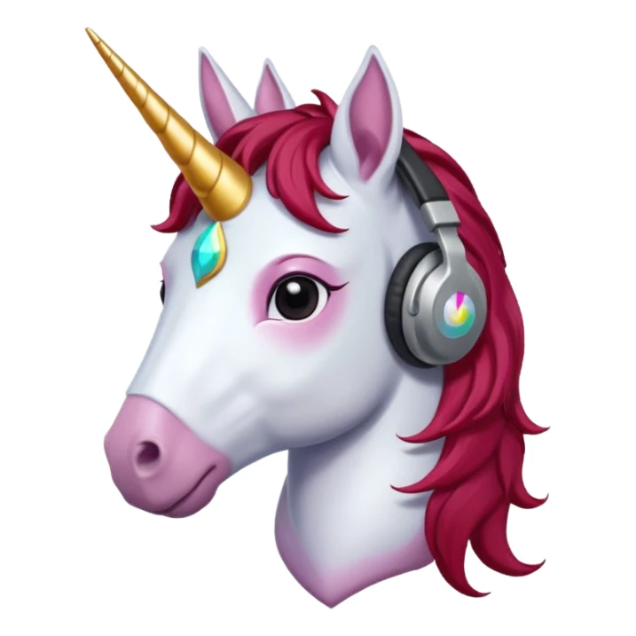 headphone wearing unicorn with dark red hair sticker