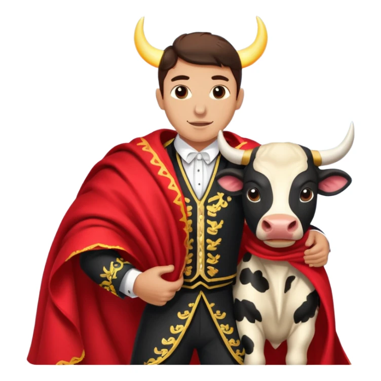 bull fighting where man has red blanket and bull runs past it sticker