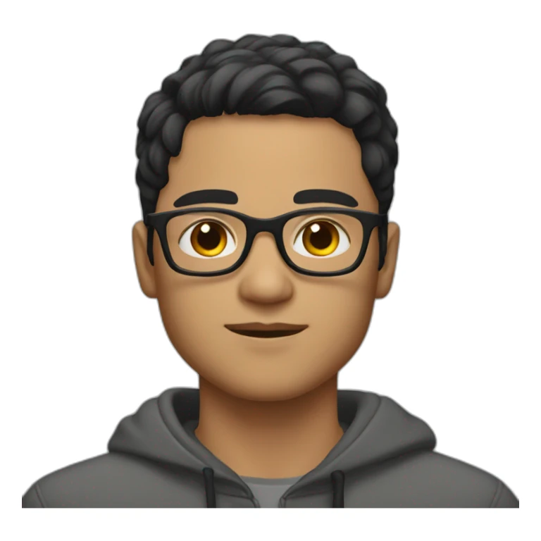 Young man with black hair and round grey glasses, brown eyes sticker